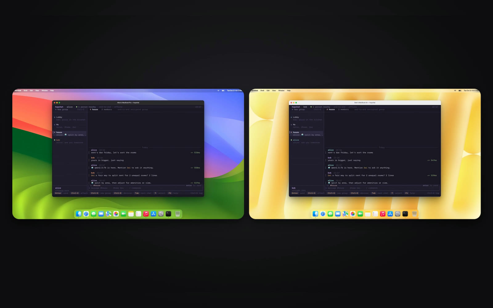 hopchat: smart home control with a shared local model and a peer-to-peer terminal chat