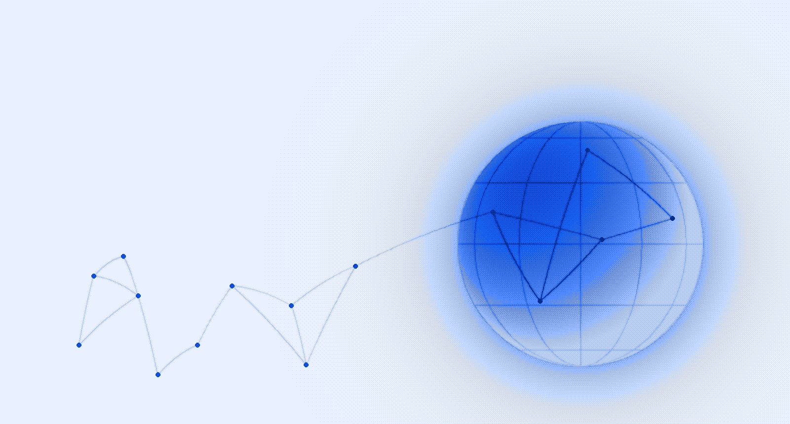 A globe carrying a live mesh of nodes connected by relay arcs