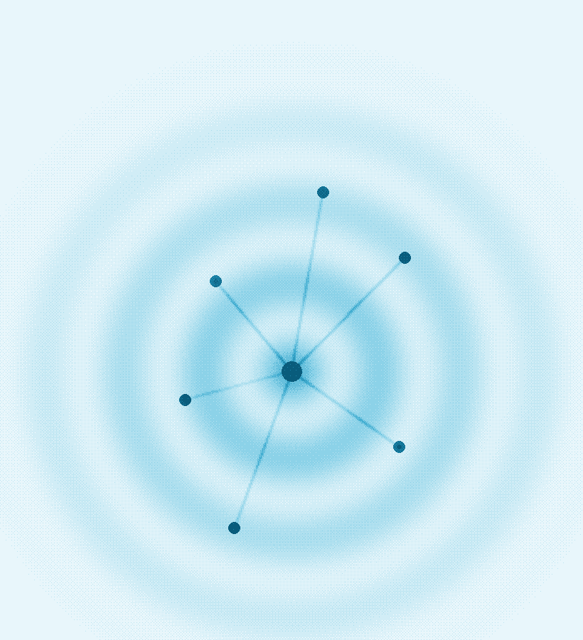 A hub discovering service nodes across the mesh