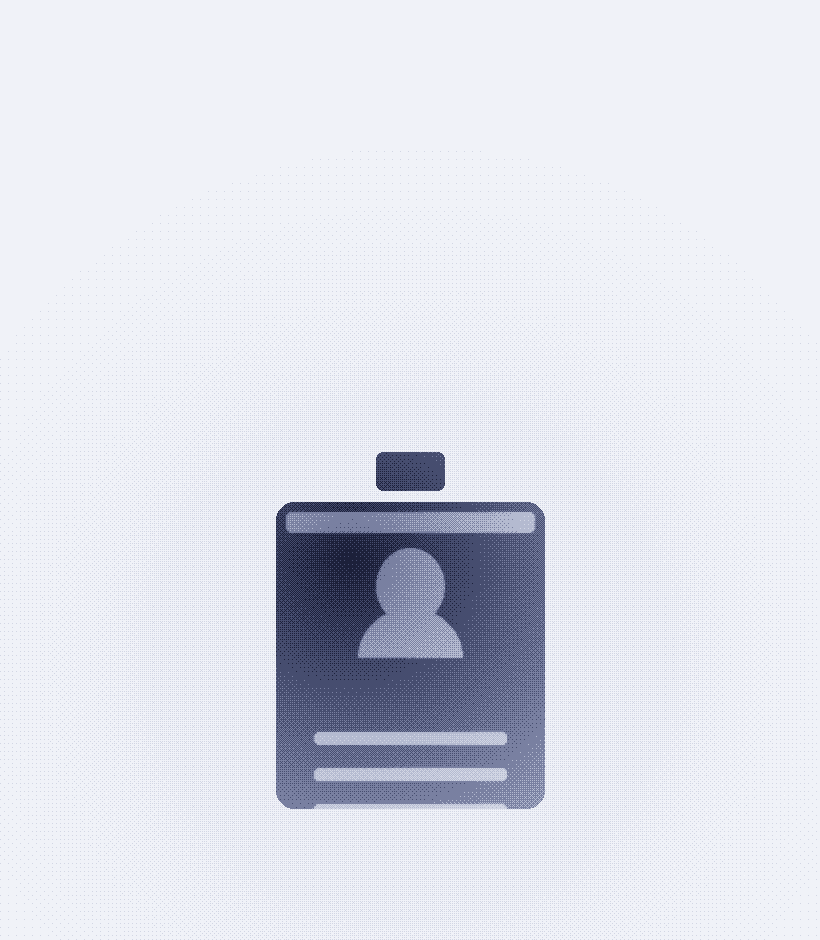 Dithered watercolor illustration of an ID badge on a lanyard, representing face-to-face offline identity.