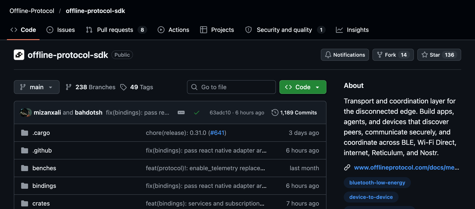The offline-protocol-sdk repository on GitHub with 136 stars.